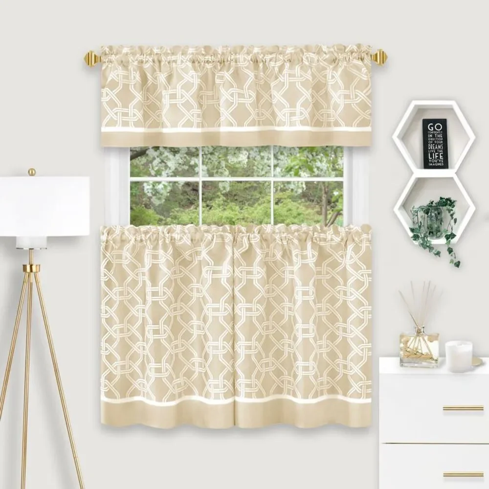 Light Filtering Printed Tier & Valance Window Curtain Set - 58 x 24/58 x 13 -